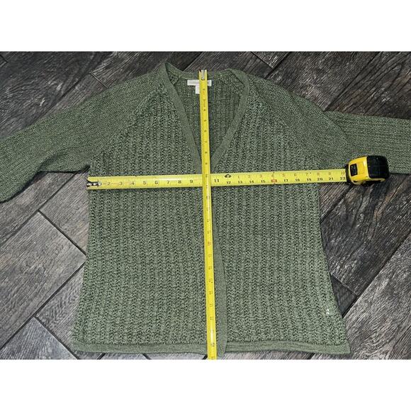 Coldwater Creek Green 3/4 Sleeve Open Front Sweater L Woven EUC Stretch - Picture 2 of 7